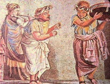 Roman mosaic of street musicians