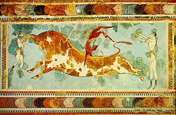 Bull-leaping fresco in palace at Knossos