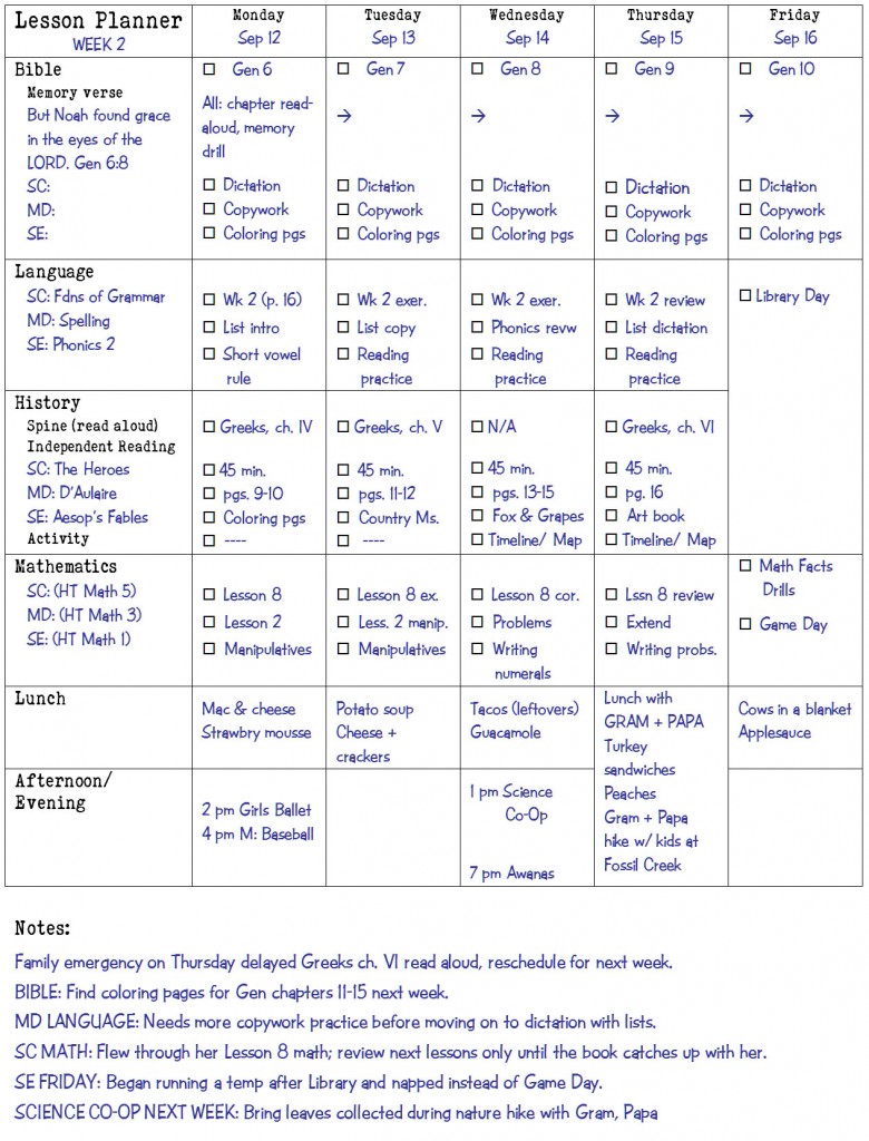 Lesson Planner Example | biblicalhomeschooling.org